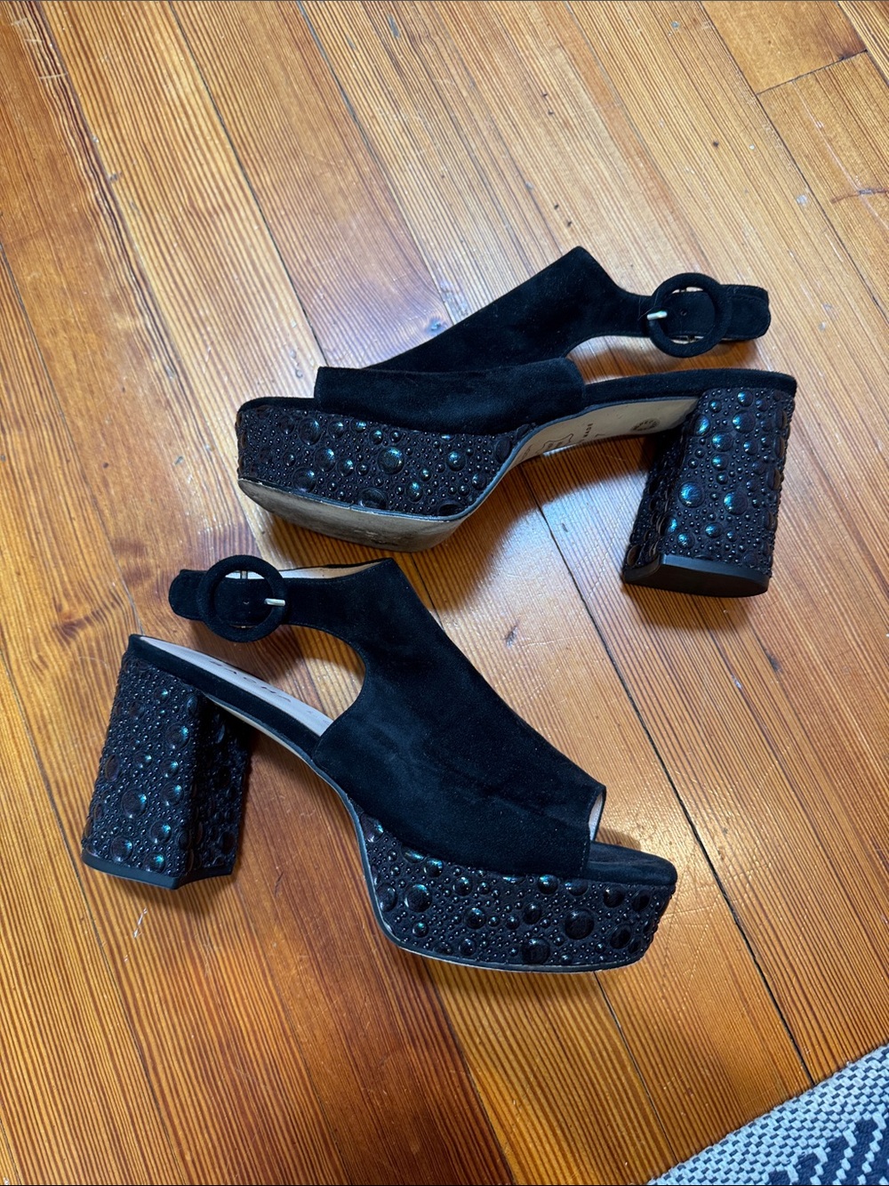Sacha London Black Jeweled Suede Platform Sandals